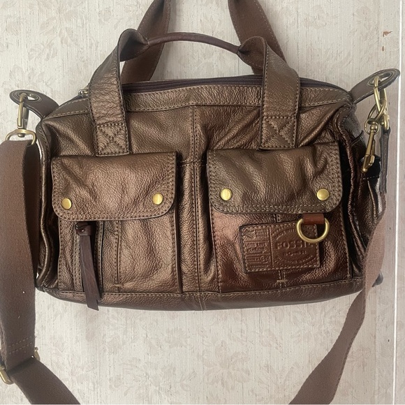 Fossil Metallic Brown  Leather Crossbody Bag - Picture 4 of 14